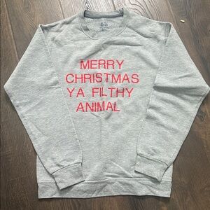 Gray Christmas Sweatshirt with Red Text